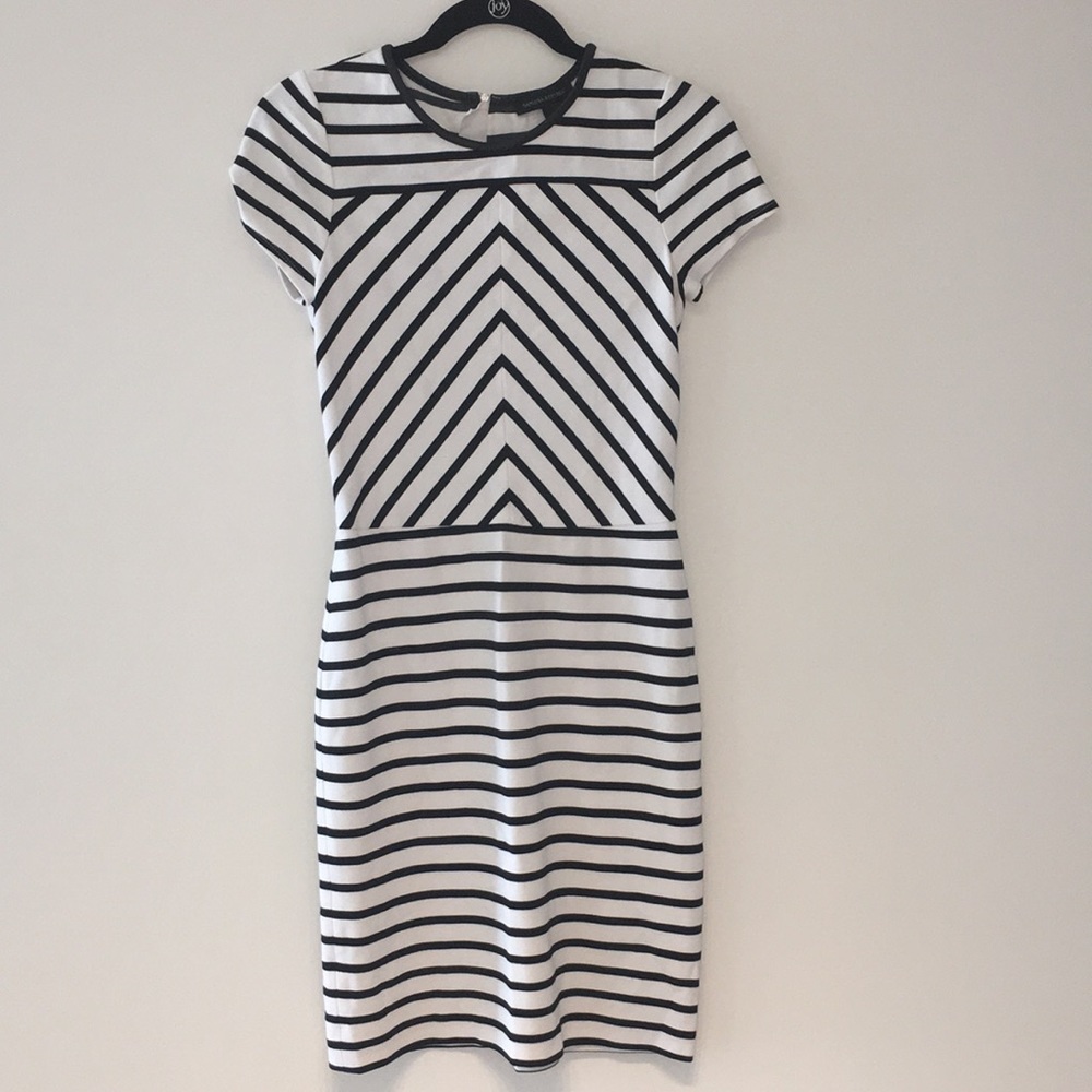 Banana Republic Faux Leather Trimmed Striped Dress